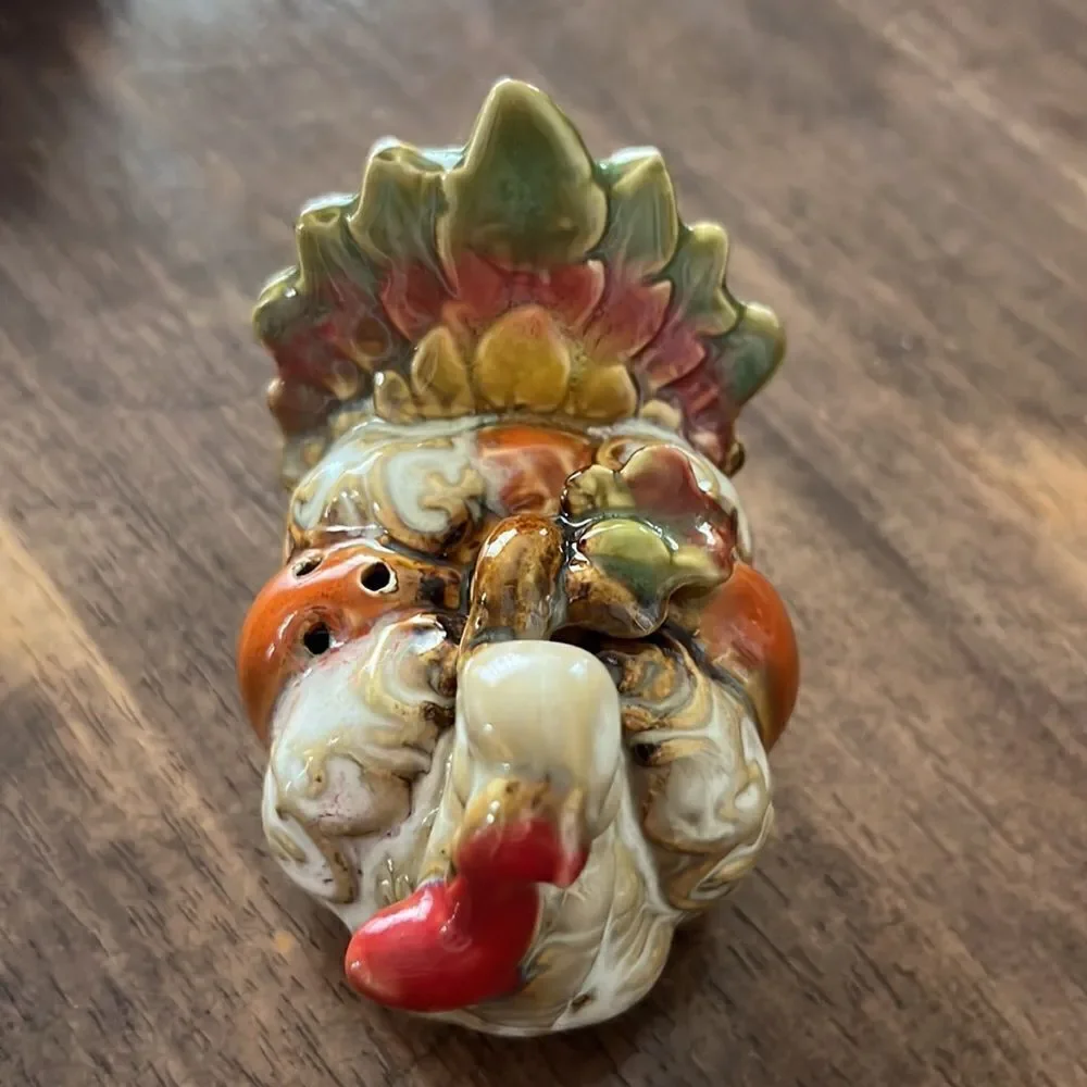 Set of 2 Turkey/1 Pumpkin Interchangeable Salt & Pepper Ceramic Painted Shakers